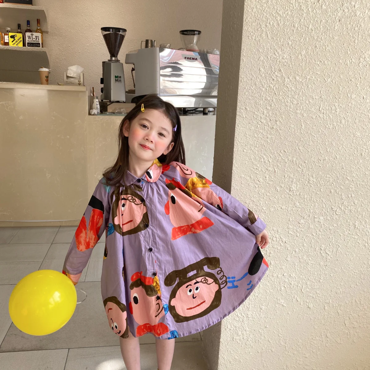 

2022 Spring and Autumn New Girls Dress Fashion Print Cartoon Personality Big Dress Long Sleeve One Piece Dress
