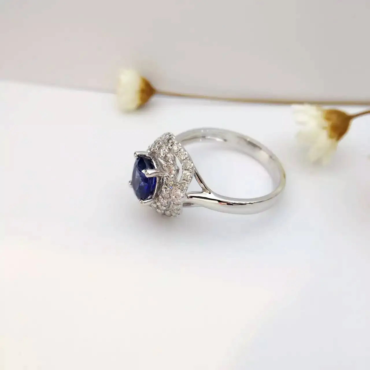 1.18ct+ 0.555ct 18K золото натуральный сапфир женское кольцо с алмазной установкой новое Изысканное Украшение на свадьбу обручальное кольцо