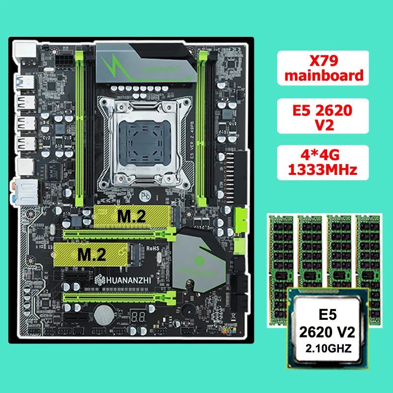 Супер материнская плата HUANANZHI X79 с высокой скоростью M.2 SSD Слоты CPU Xeon E5 2620 V2 RAM 16G 4*4G