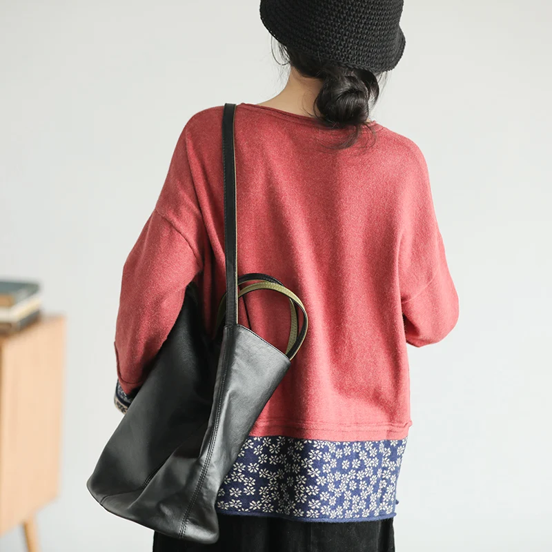 Женский пуловер свитера в стиле пэчворк цветочный принт длинный рукав осень 2019