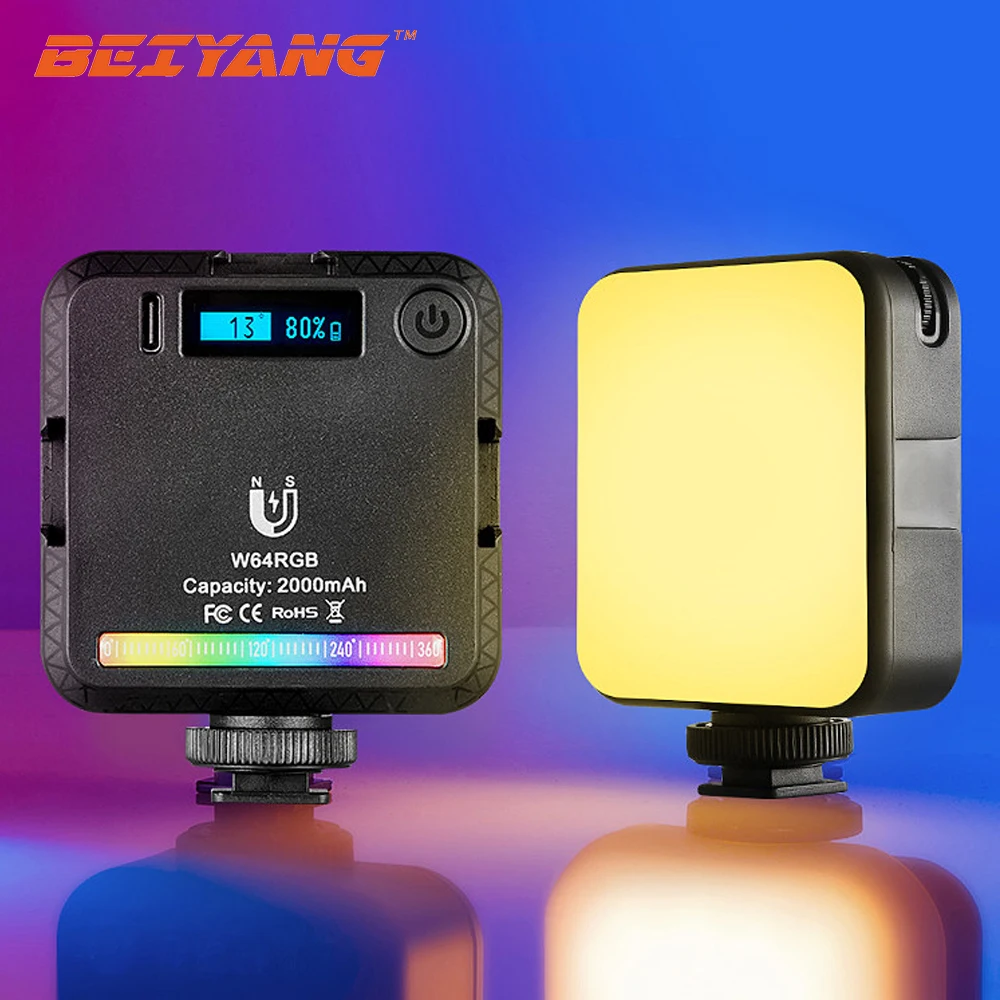 

BEIYANG W64 RGB Led Lights Mini Video Camera Lamp Full Color 2000mAh Lighting For Youtube Photography Studio Live Streaming