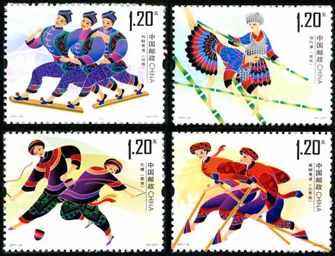 4 шт. набор спортивных китайских этносов 2011 22 почтовые марки почтовая