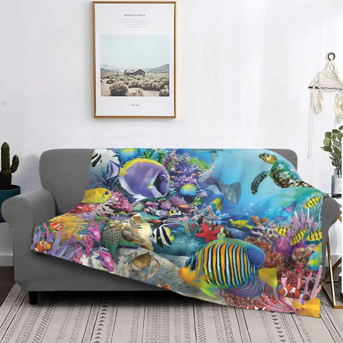 

Under The Sea Blanket Undersea Scenery Printed Stitch Cotton Spring Autumn Flannel Throw Blankets For Sofa Quilt