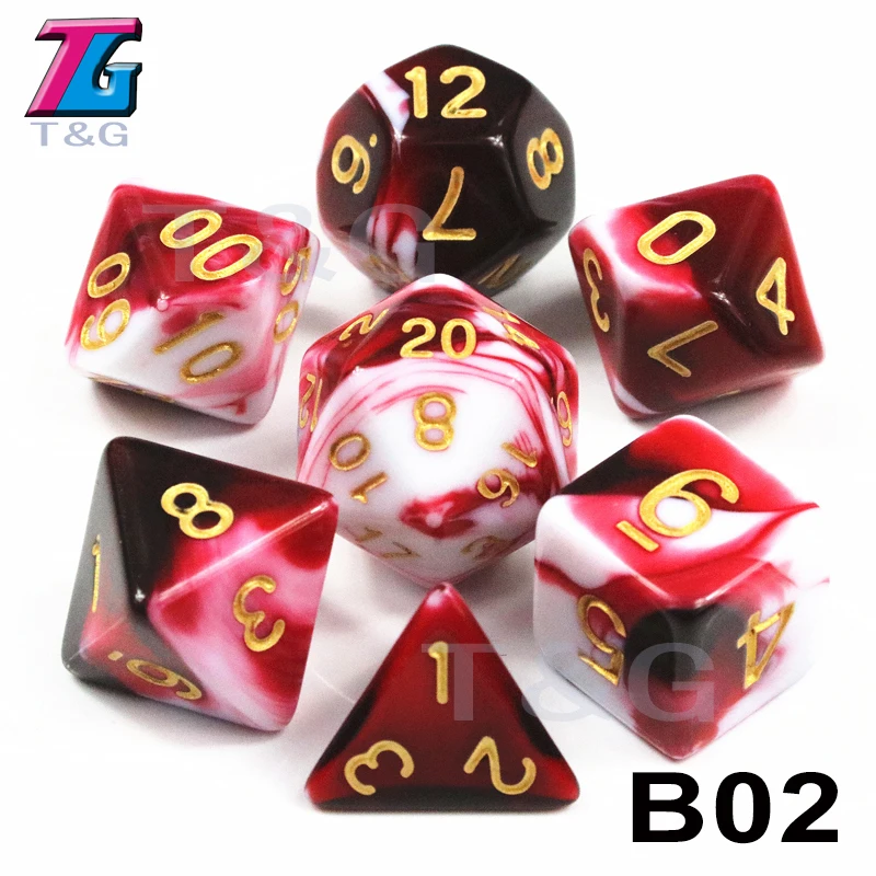 B02 7 шт./компл. многогранные TRPG игры для подземелий драконов непрозрачные D4-D20 многогранные кости Поп для настольной игры - Цвет: B02