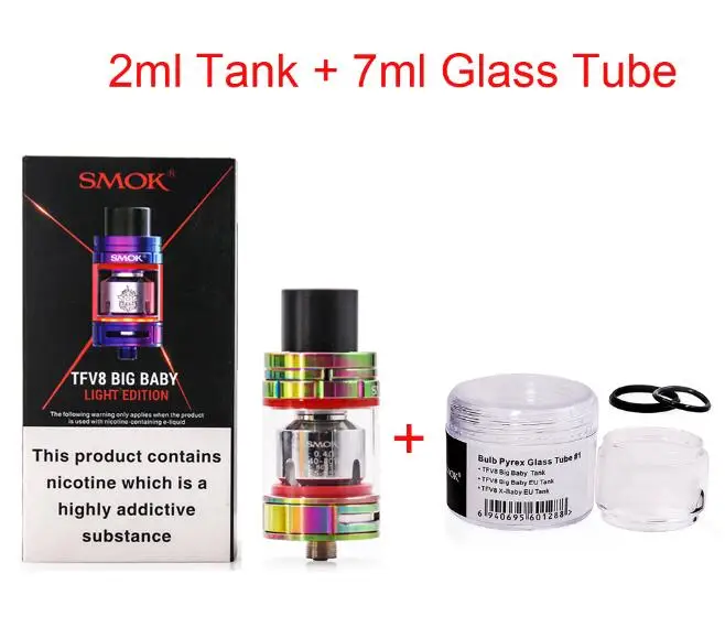 SMOK TFV8, Большой Детский Светильник, распылитель, 5 мл, испаритель, электронная сигарета, Vape танк с V8, Детские катушки, головка резистора - Цвет: 7-Color Glass Tube