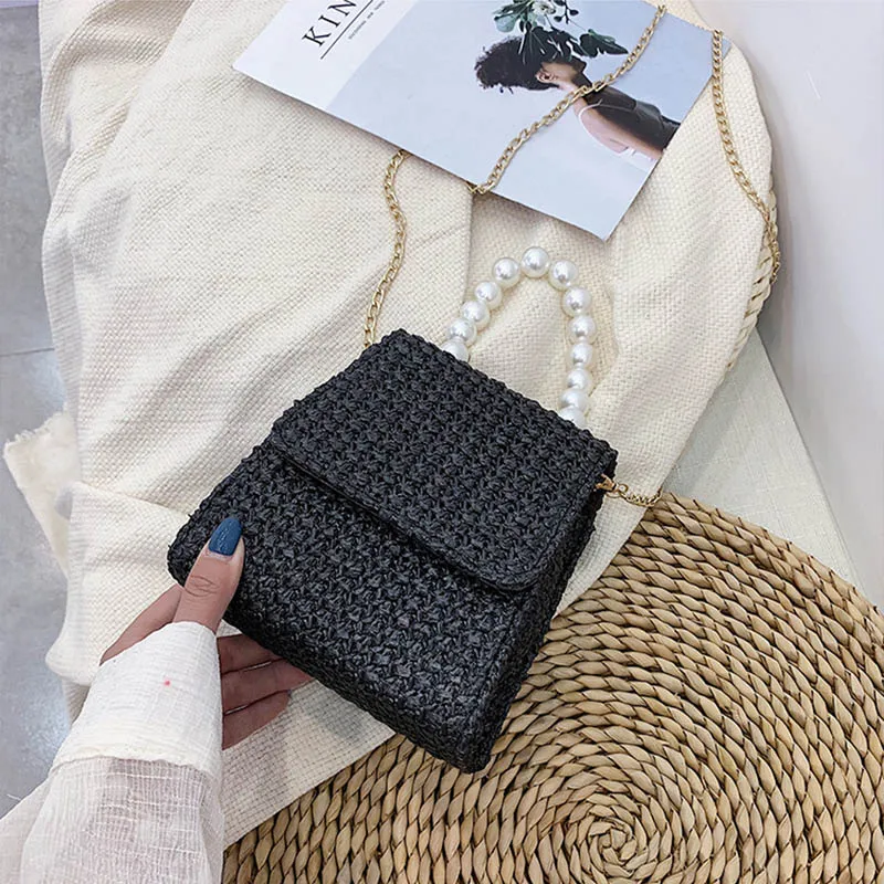 Новинка лета 2020 ручная работа соломенная плетеная сумка-мессенджер с жемчужной