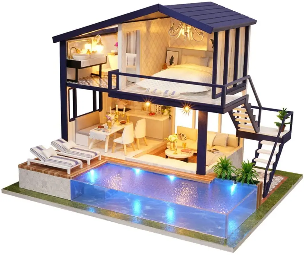 

SG&DIY Miniature Dollhouse Kit Time Apartment DIY Dollhouse Kit with Wooden Furniture Light Gift House Toy for Adults