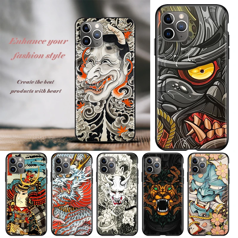 

For Apple iPhone 13 12 11 SE XS XR X 7 8 6 5 S mini Plus Pro MAX 2020 Phone Case Japan Samurai Swordsman Soft Black Cover