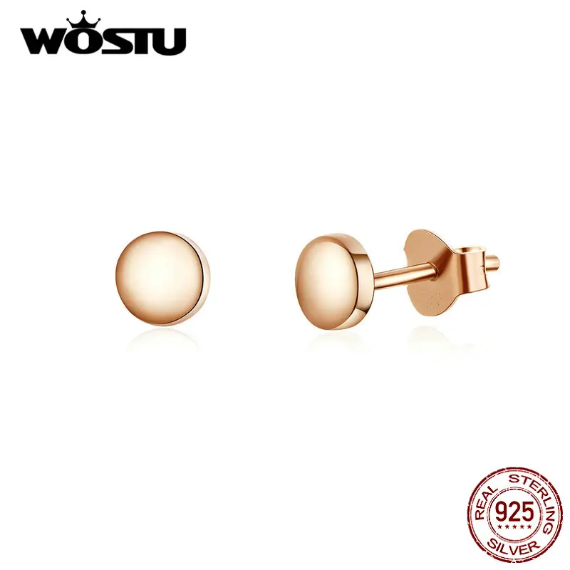 WOSTU, розовое золото, 925 пробы, серебро, маленькие серьги в горошек, простые круглые серьги-гвоздики для женщин, винтажные вечерние ювелирные изделия, CQE705-C