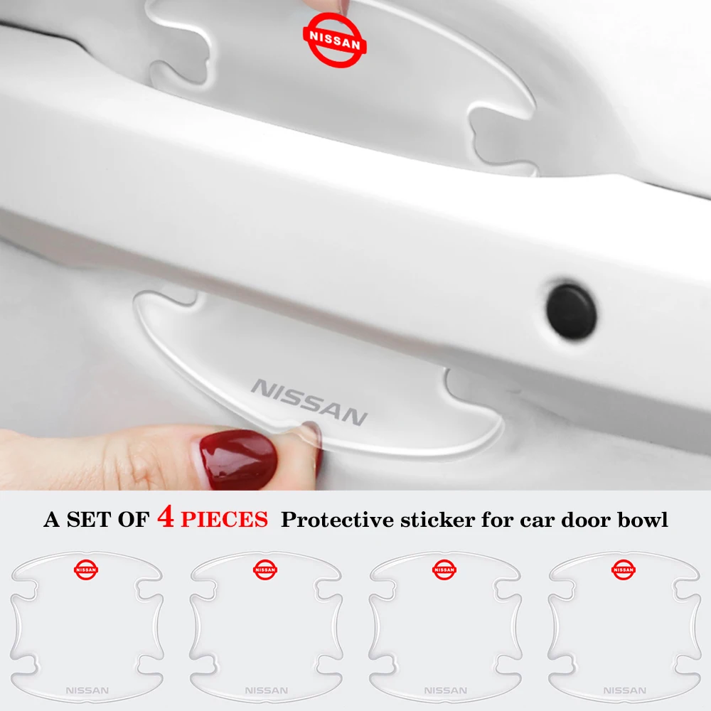 

4*Silica Gel Car Door Handle Stickers Protector Film Anti Scratch Decal for Nissan Qashqai Trail Tiida Juke Patrol Navara Teana