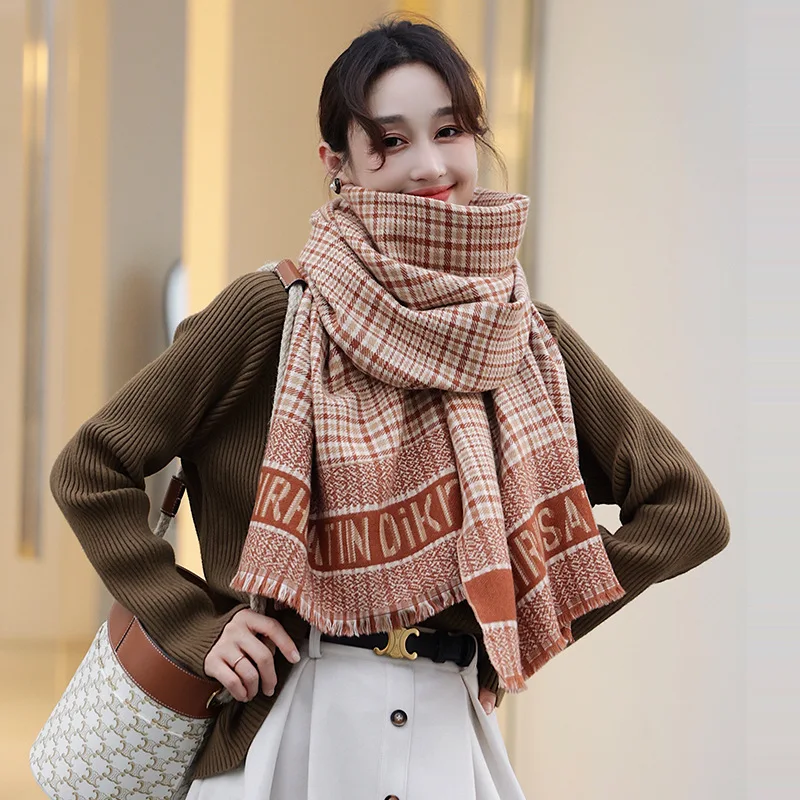 

Зимний шарф, женский роскошный клетчатый теплый шарф из искусственного кашемира, украшение для студентов, средний и длинный стиль 2021, Новый ...