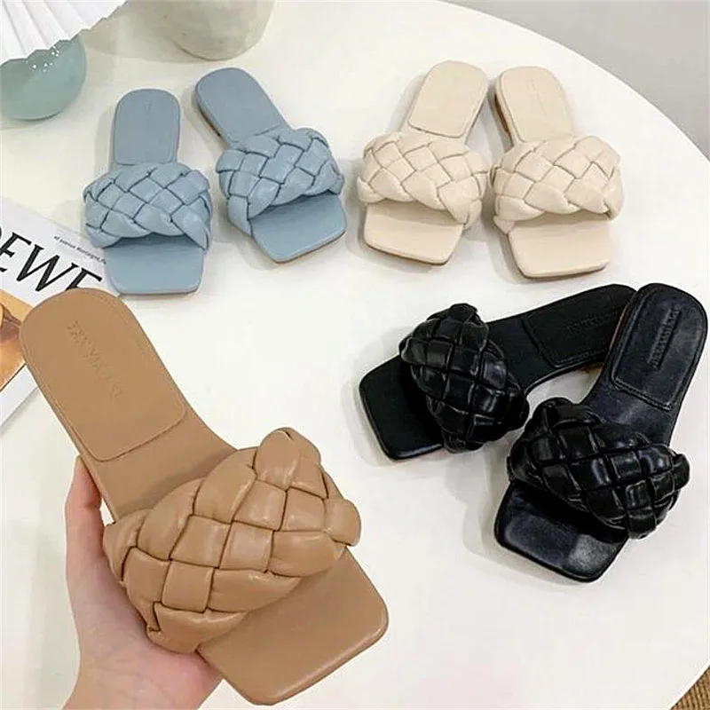 

Шлепанцы женские с квадратным носком, повседневные сандалии на плоской подошве, пляжные тапочки, модель U223, лето 2021