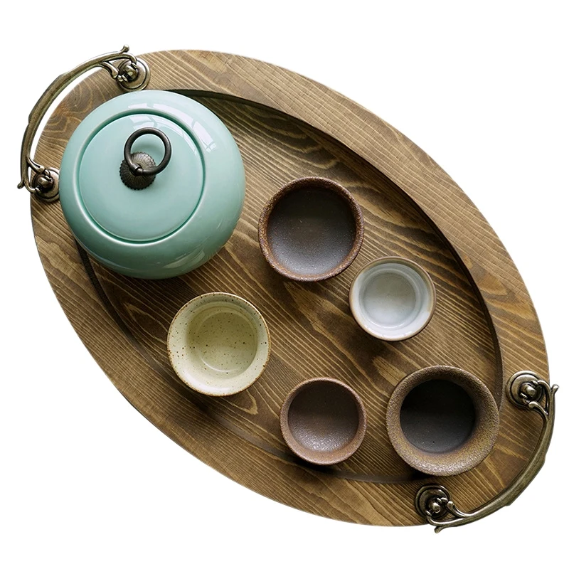 Японский деревянный поднос ручной работы эллипский поддон для чая торта