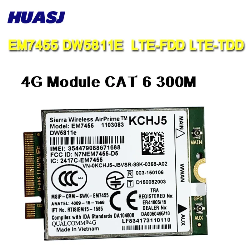 Плата WLAN Huasj EM7455 DW5811E FDD/TDD LTE CAT6 4G модуль Gobi6000 для E7270 E7470 E7370 E5570 E5470|3G модемы| |
