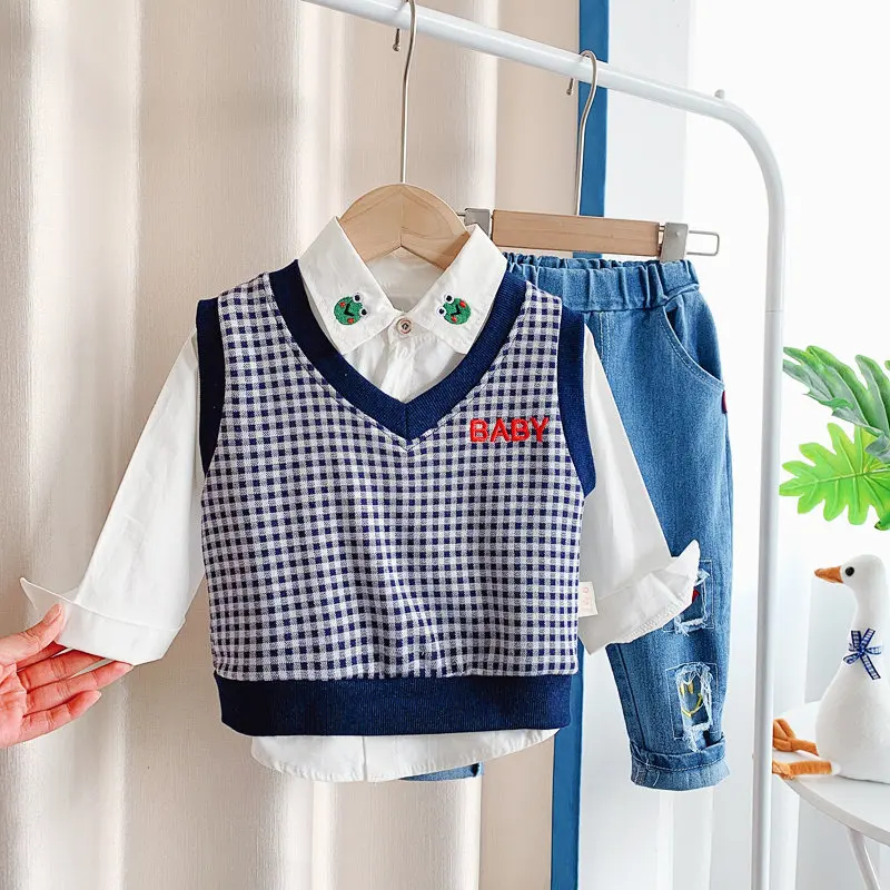 

New Baby Girls Clothing Children Tracksuits Girls Kids Casual Gentleman Vest Suits Spring Autumn Girls Clothing 3Pcs/Set Suit