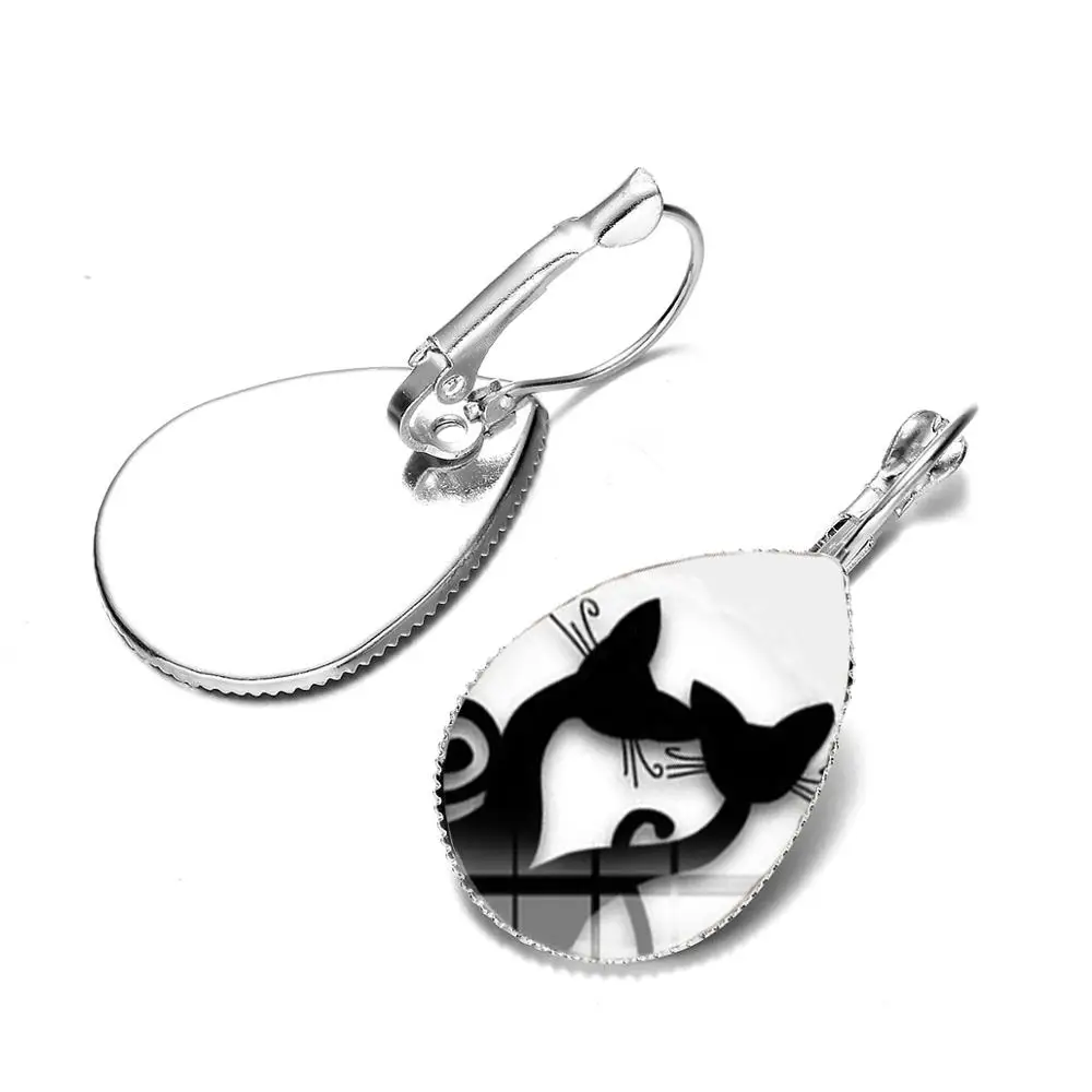 Черно-белые серьги в виде двух кошек необычная кошка новые Мультяшные