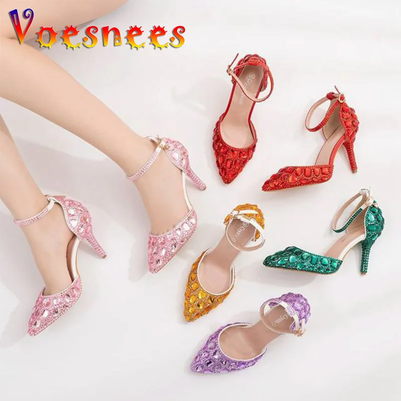 Роскошные свадебные туфли со стразами закрытые остроносые сандалии на высоком
