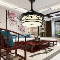New Chinese Invisible Black Dining Room Living Room Study Ceiling Fan Light Household High Wind Ceiling Lamp Ceiling Fan