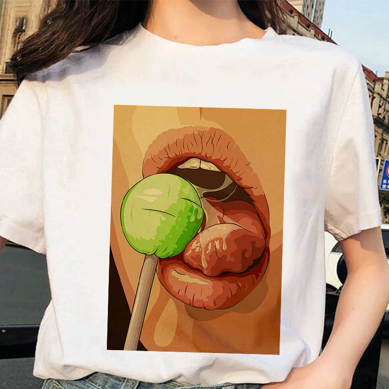 

New women's casual white T-shirt Harajuku sexy beauty print T-shirt fashionable summer nightclub style sexy short sleeve T-shirt