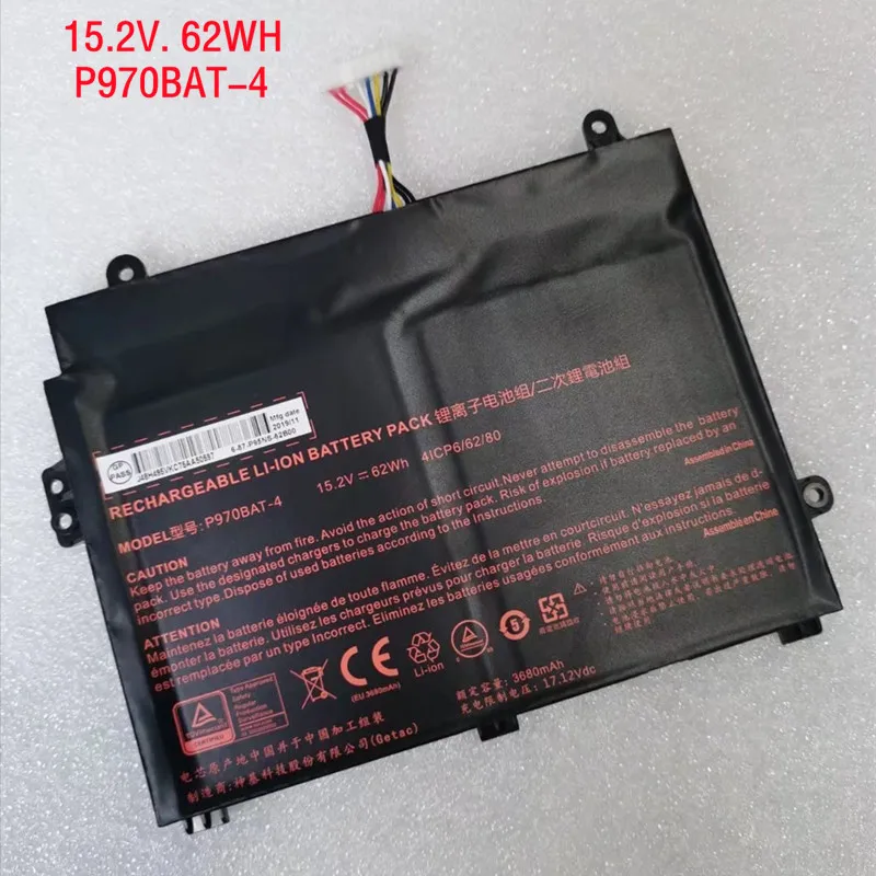 

15.2V 3680mAh 62Wh Genuine P970BAT-4 Laptop Battery for Clevo P960EN-K P970ex 4ICP2/62/80 4IPC6/62/80