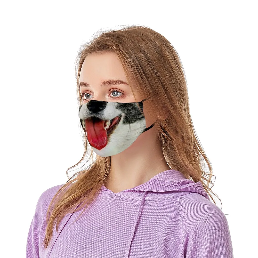 

5PC Unisex Adult Printed Funny Animal Face Mask Outdoor Mouth Breathable Mouth-muffle face shield Masque maseczki ochronne