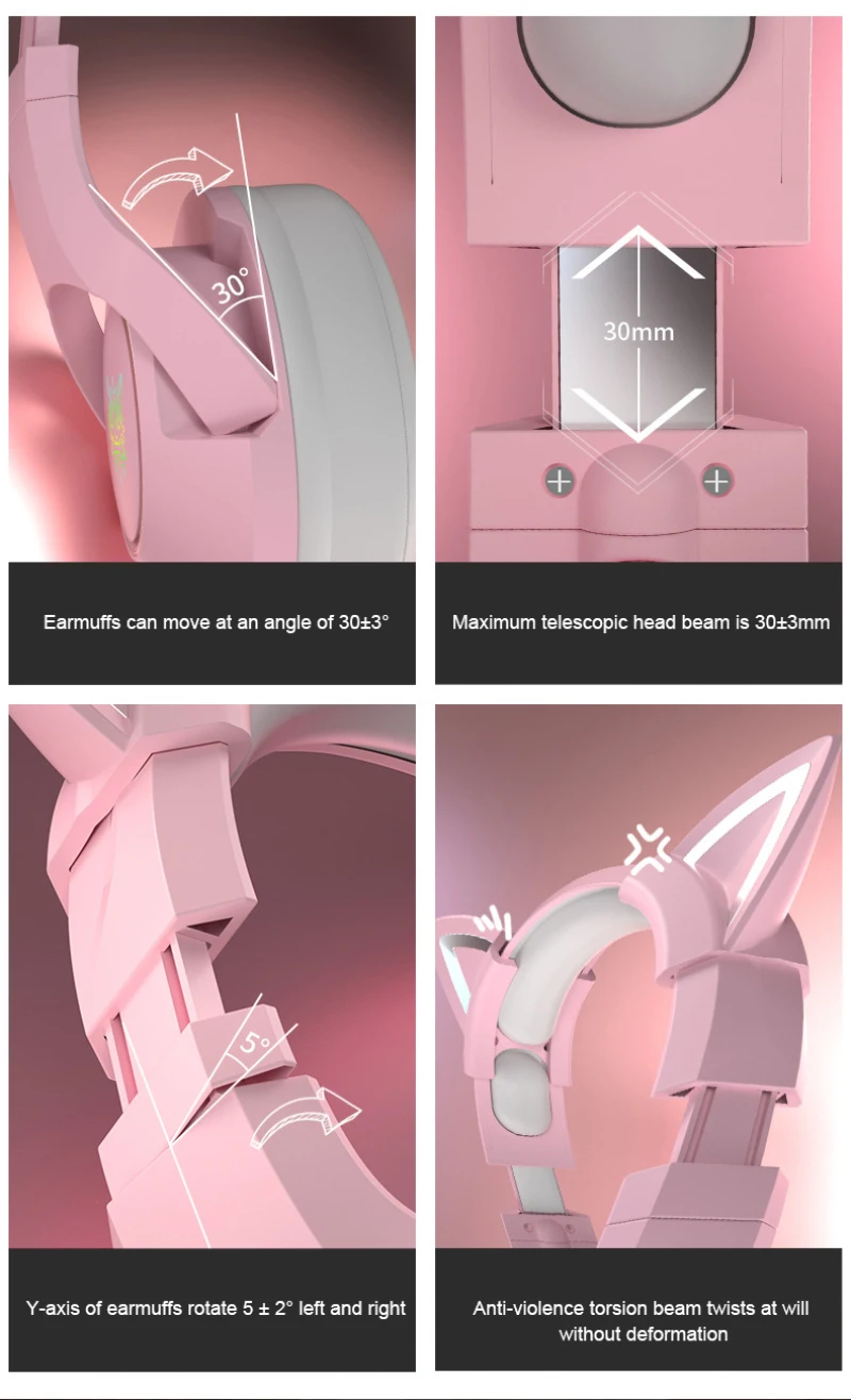 

Latest K9 Pink Wired Game Cat Ear Headset With Microphone Hifi 7.1 Channel Gaming Music Earphones For pc Computer Notebook