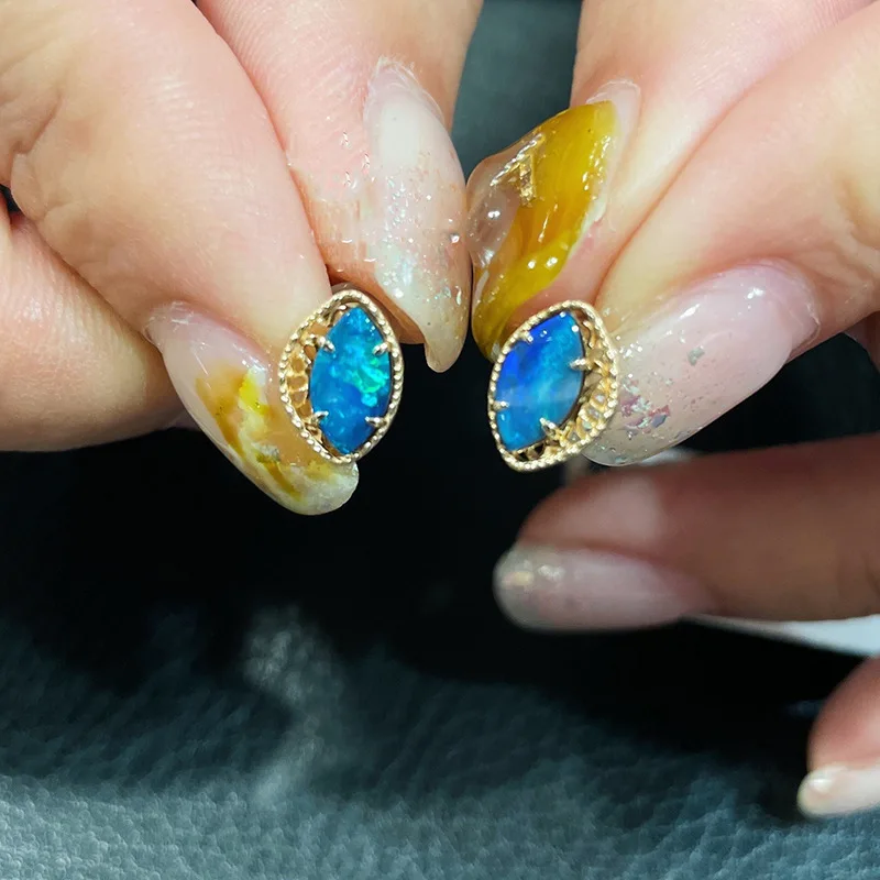 

Silvology Real 925 Sterling Silver Natural Fantasy Blue Opal Olive Stud Earring for Women Limited Edition Earring Luxury Jewelry