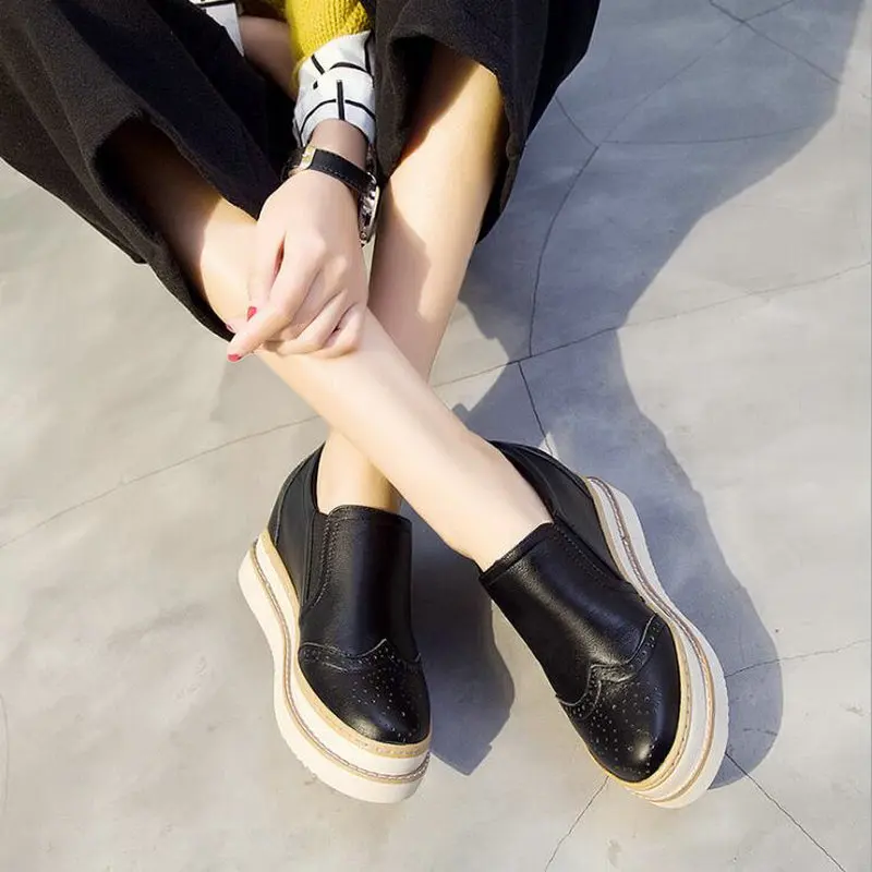 Сезон весна осень Обувь из натуральной кожи на толстой подошве Спортивная обувь