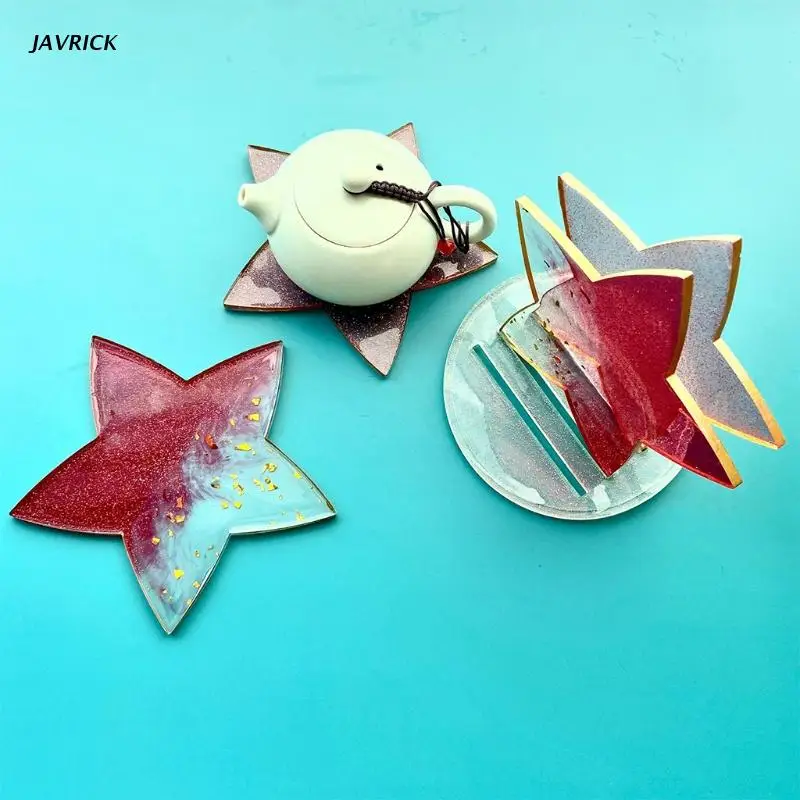 

5 Pcs/Set Five-pointed Star Coaster+Cup Mat Holder Epoxy Resin Mold Mug Pad + Storage Base Silicone Mould DIY Crafts Ornaments