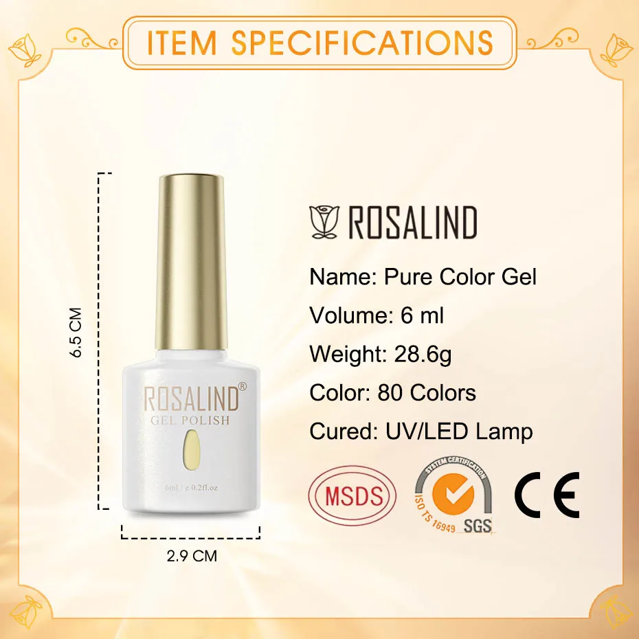 ROSALIND 80 цветов s Гель-лак для ногтей дизайна Vernis полупостоянные гель-лаки основа