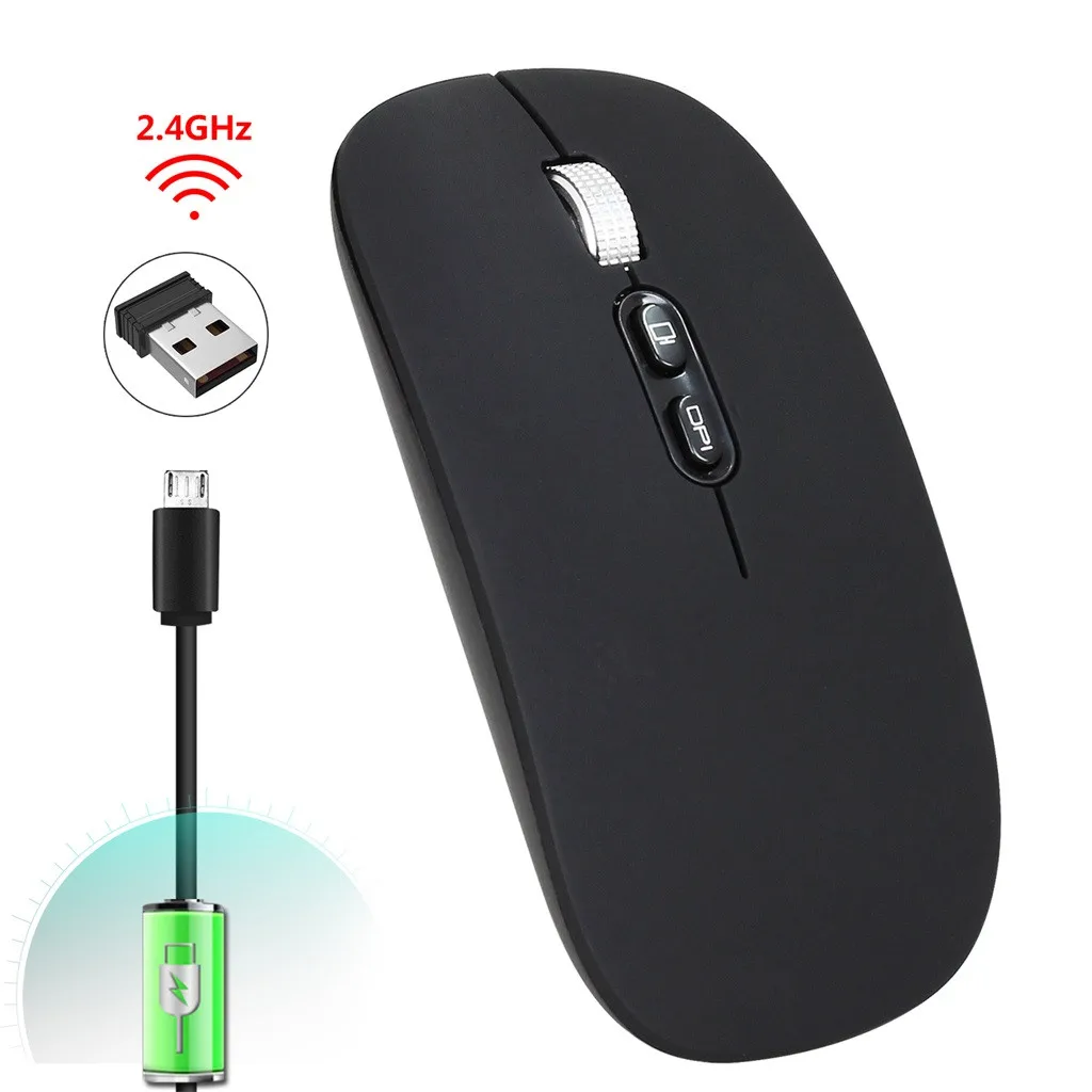 black Игровая Мышь перезаряжаемая 2,4g беспроводная Мышь металлическая Бесшумная оптическая Мышь для ноутбука Мышь Прямая поставка - Цвет: black