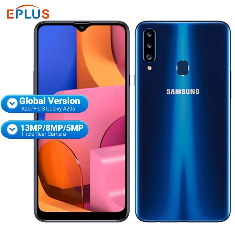Мобильный телефон samsung Galaxy A20S A207F/DS, 3 ГБ ОЗУ, 32 Гб ПЗУ, 4000 мАч, Восьмиядерный процессор Snapdragon, 6,5 дюйма, 13 МП, тройная камера, 4G, телефон