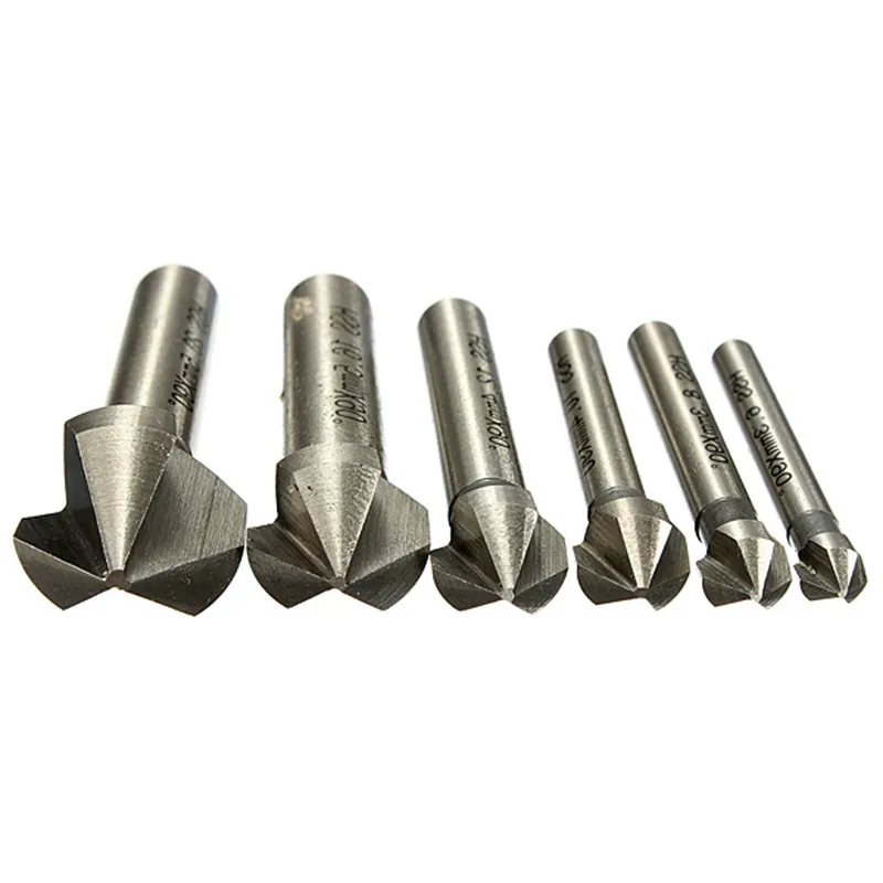 Круглый хвостовик 6 шт. 3 флейты 90 градусов HSS фаски резак Концевая фреза