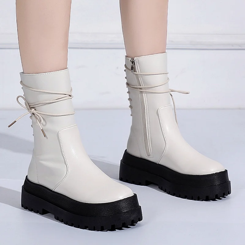 

2022 Classic Style Women Shoes Zipper Boots Women's Autumn Shoes Thick Heel PU Leather Women Boots Punk Goth Motorcycle Boots