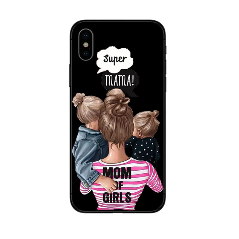 Черный коричневый волос для мамы и девочки королева 01 чехол iPhone X XS Max XR 8 7 6 6s Plus 5 5S