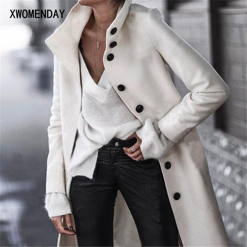 XWOMENDAY, модное пальто Simplee, женское, на пуговицах, с длинным рукавом, в Корейском стиле, повседневное пальто, теплый зимний Тренч, для офиса, леди, винтажная верхняя одежда