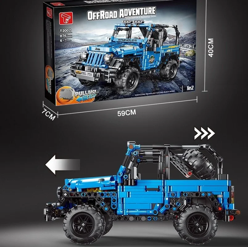 T2002 Blue JEEP Wrangler technology parts 876 шт. мелкие частицы сборка моделей автомобиля