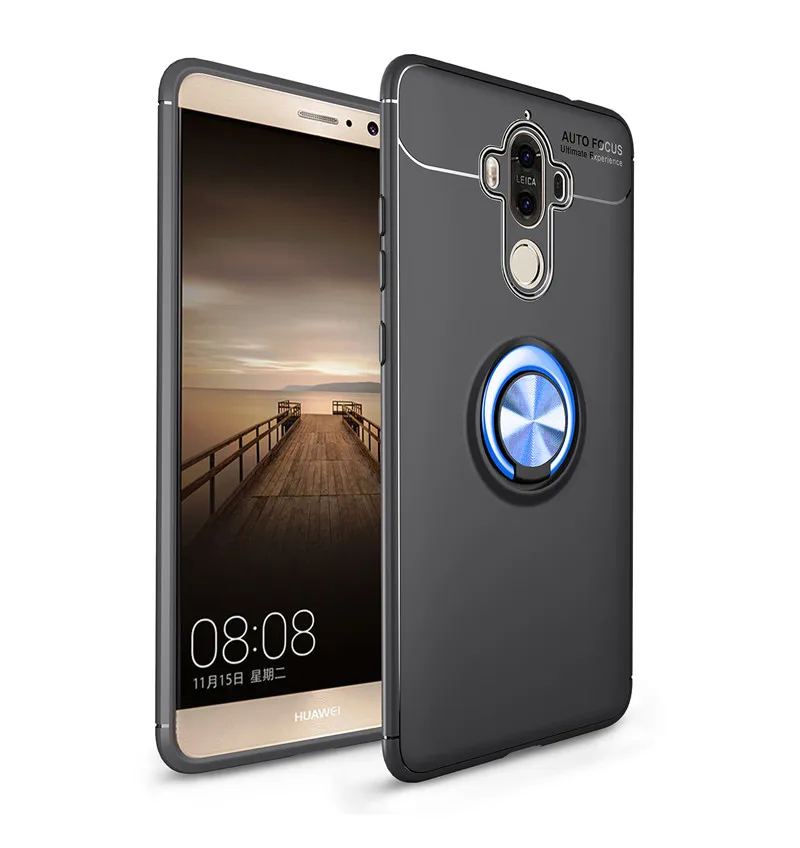 BlueBlack Чехол для телефона s для huawei mate 9 Pro, чехол для huawei mate 9, чехол с магнитным кольцом, автомобильный держатель, силиконовый чехол из ТПУ для Huwei mate 9 - Цвет: BlueBlack