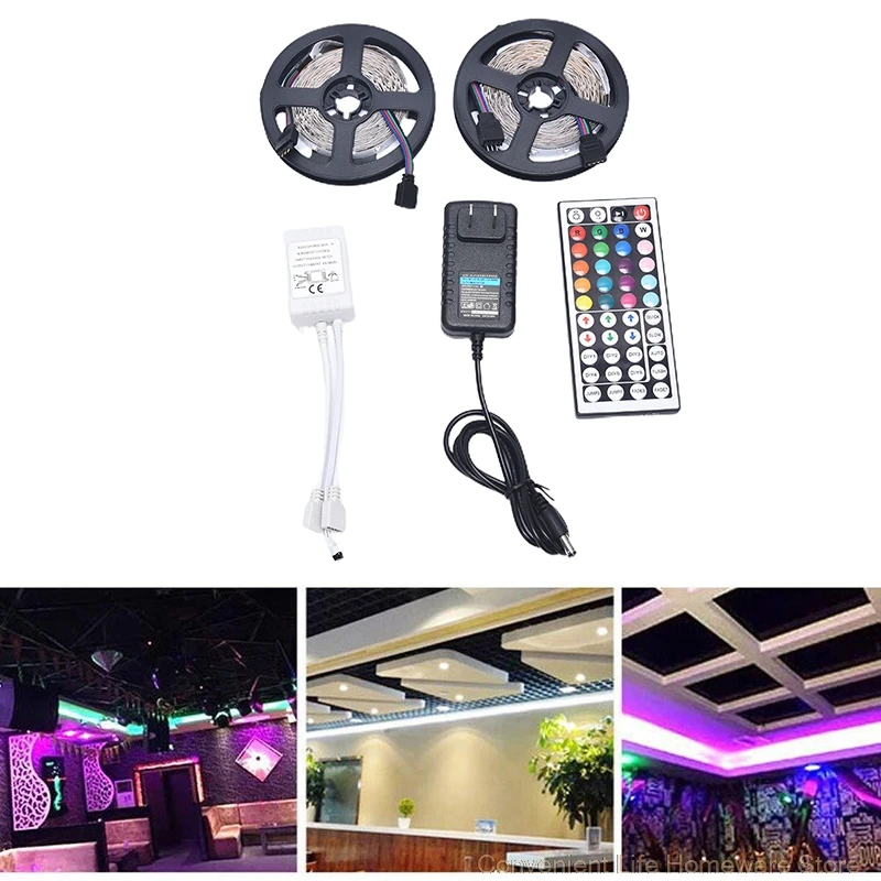 

RGB SMD 3528 10M 600LED Strip Light With 12V Adapter Plug 44Key Remote Control