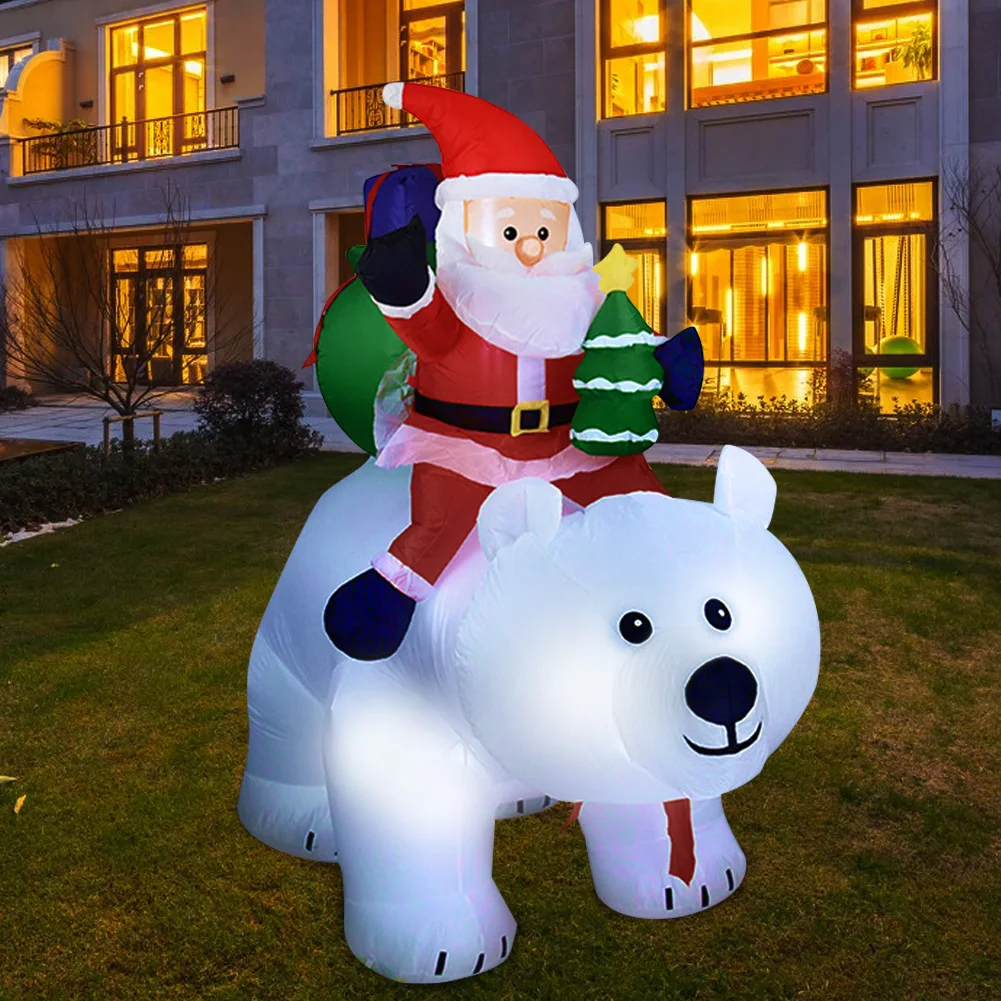 

New Giant Inflatable Santa Claus Riding Polar Bear Christmas Inflatable Shaking Head Doll Indoor Outdoor Garden Xmas Decoration