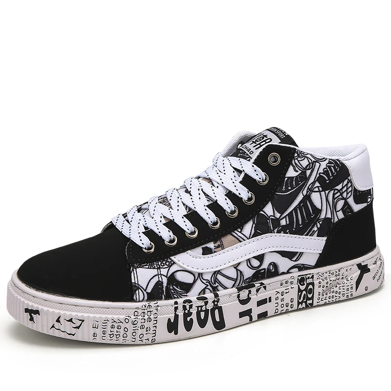 Мужская обувь 2020 новый стиль Осень граффити высокие холщовые туфли летняя