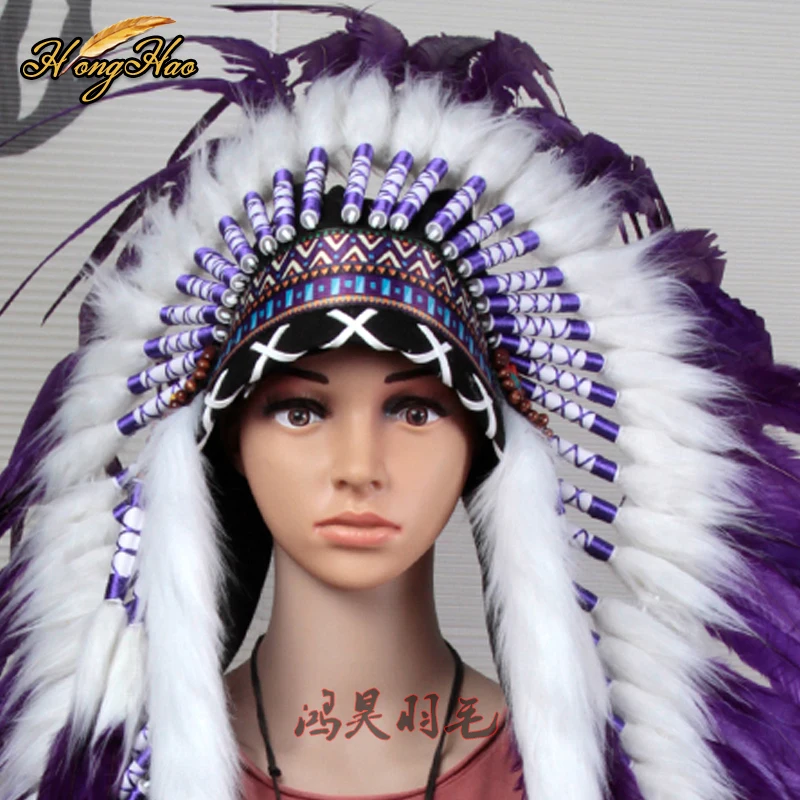 Индийский головной убор с перьями копия фиолетового головного убора костюмы