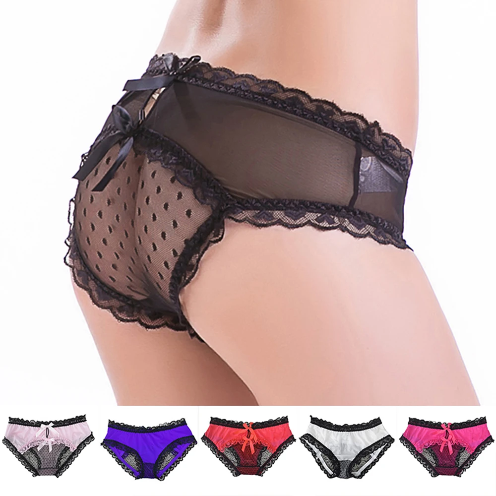 Женские кружевные трусики с рюшами соблазнительные сетчатые стринги