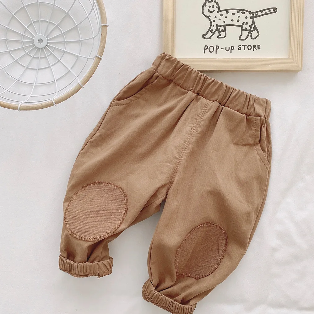 

Knee splice Pants Boys' British spring dress solid color loose casual baby girls' foreign style pants 1019 03