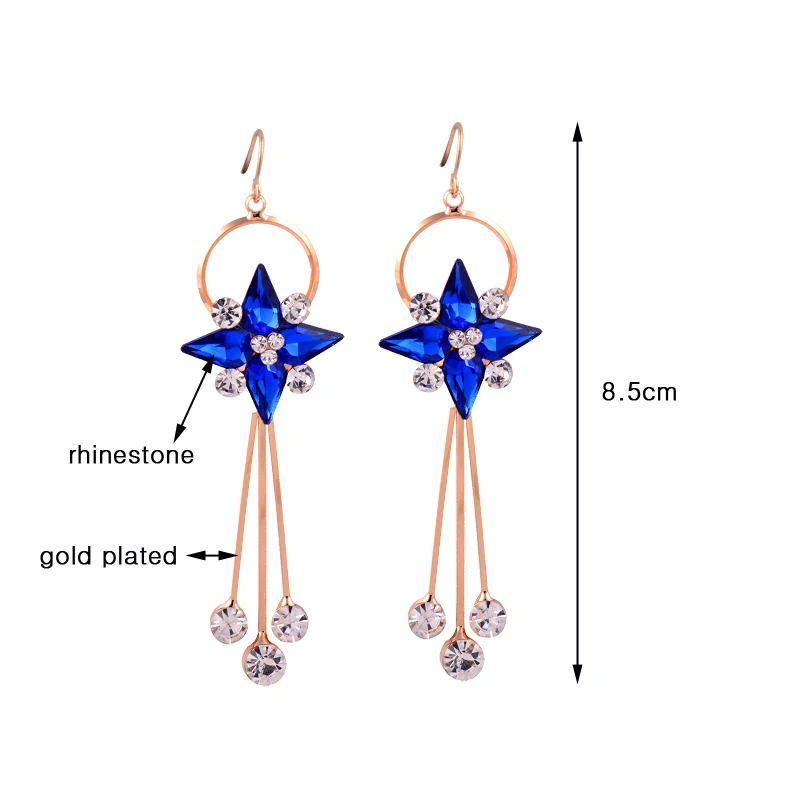 

LEEKER Metal Tassel Dangle Earrings With Black Green Blue Red Stone Earring For Women Party Jewelry 893 LK2