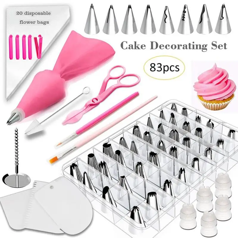 

Kitchen Cookice Tools 84 Pieces Tulip Icing Pipe Nozzle Cake Decoration Tool Stainless Steel Flower Egg Nipple Nozzle Cake Bag