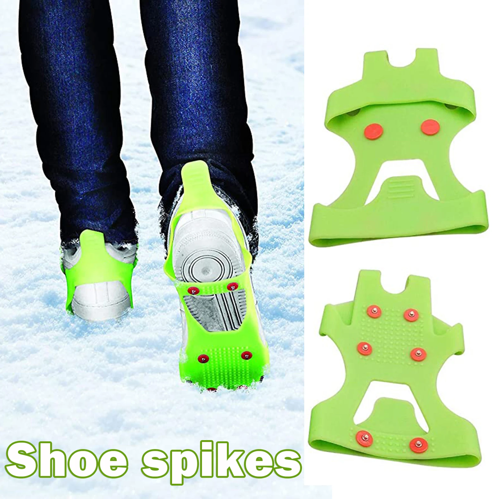 Ice Cleats Ice Grip Snow Grippers Anti Slip for Shoes and Boots Rubber Spikes Crampons with 6 Steel Studs Cleats EIG88