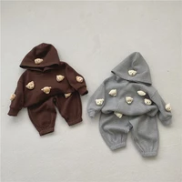 milancel 2021 autumn new baby clothing set bear hoodie and full length pants 2 pcs boys suit cute girls outfit