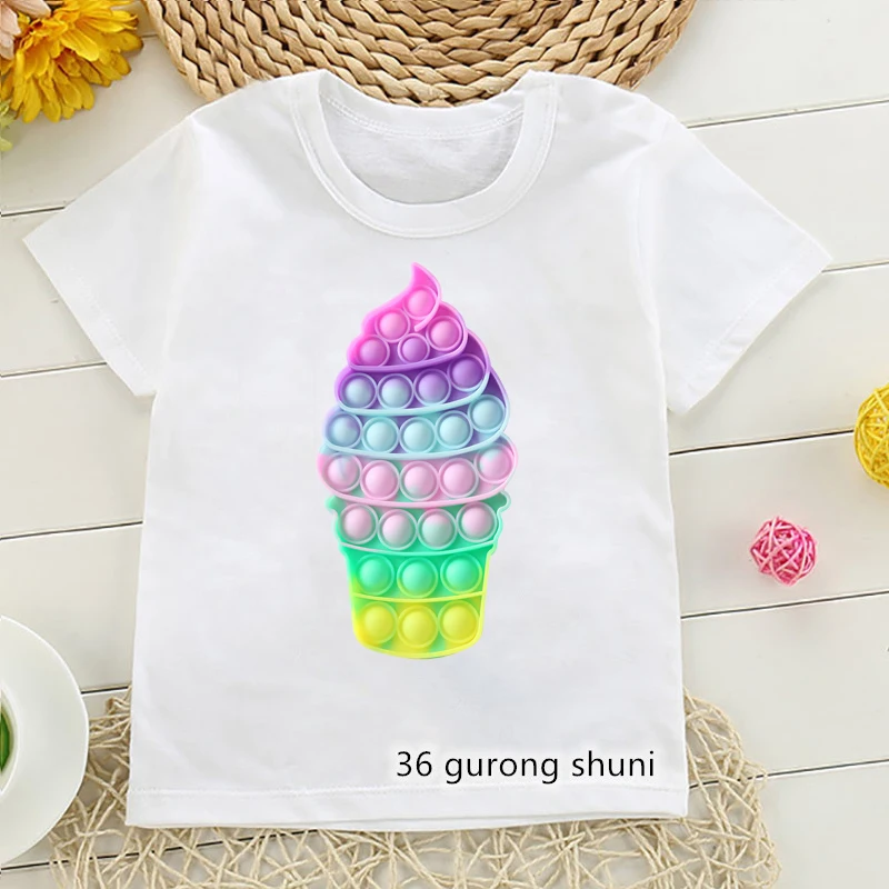Camiseta divertida de helado para ni&ntilde;os y ni&ntilde;as, camisa de burbujas de empuje, de colores, novedad de 2021-1
