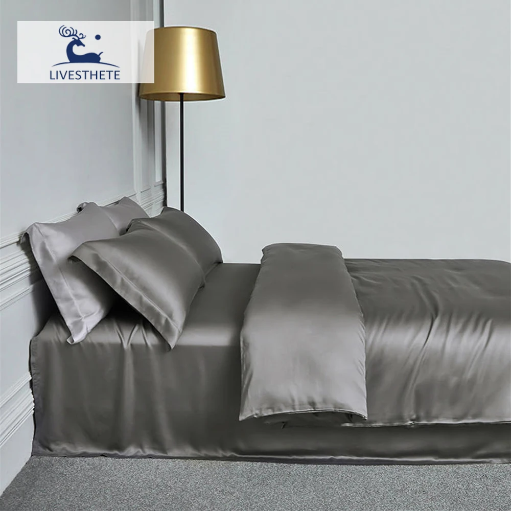 

Liv-Esthete Luxury 100% Silk Dark Gray Bedding Set 6A Grade Beauty Sleep Quilt Cover Set Quuen King Bed Linen Pillowcase